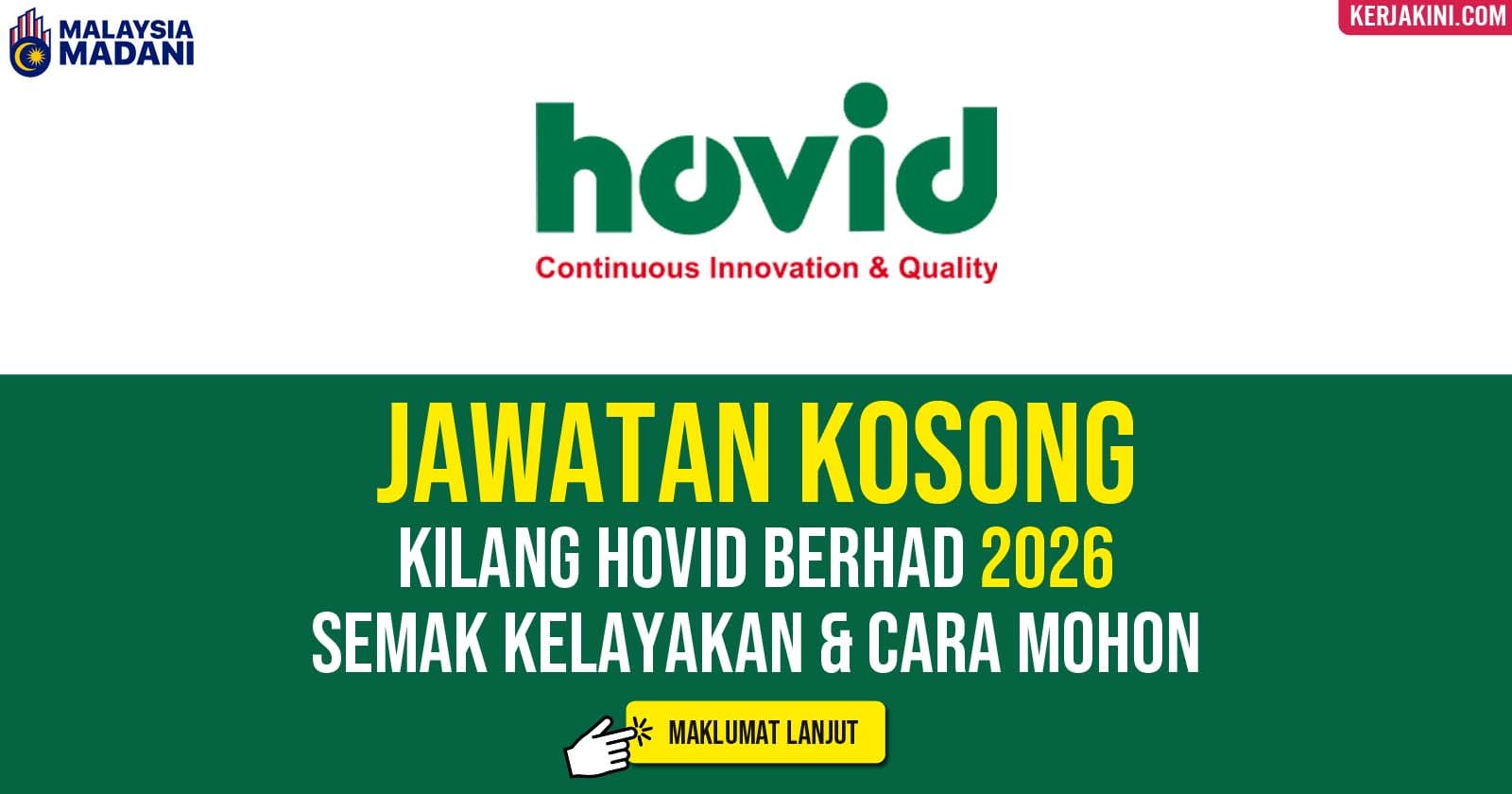 Jawatan Kosong Kilang Hovid Berhad 2026