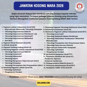 Peluang Kerjaya MARA 2026 dibuka. Kelayakan minima SPM