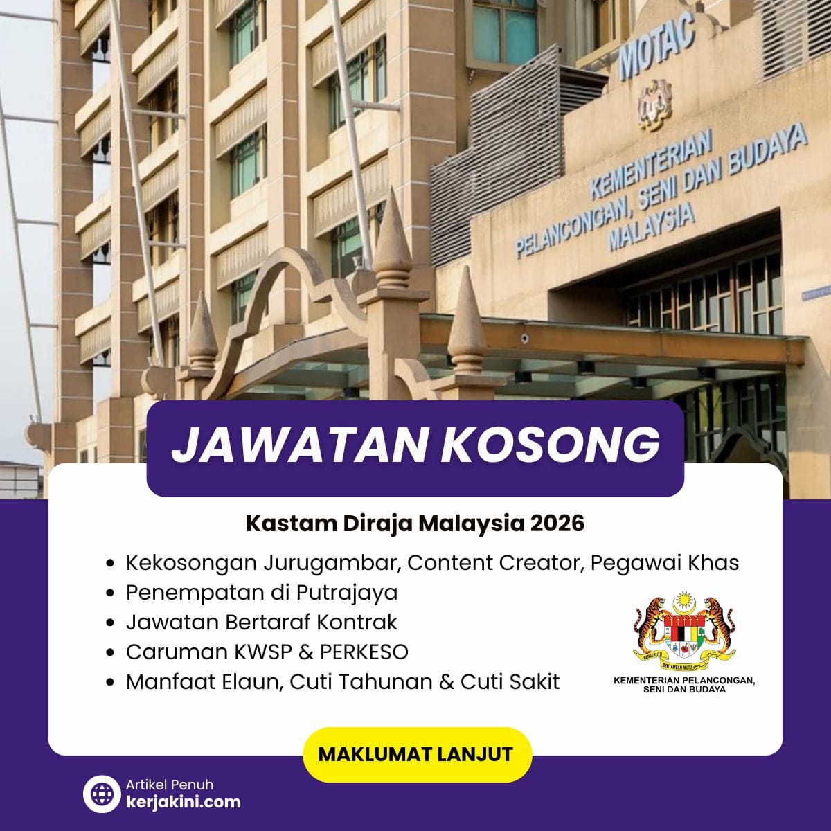 Jawatan Kosong Motac 2026 Kementerian Perlancongan, Seni dan Budaya
