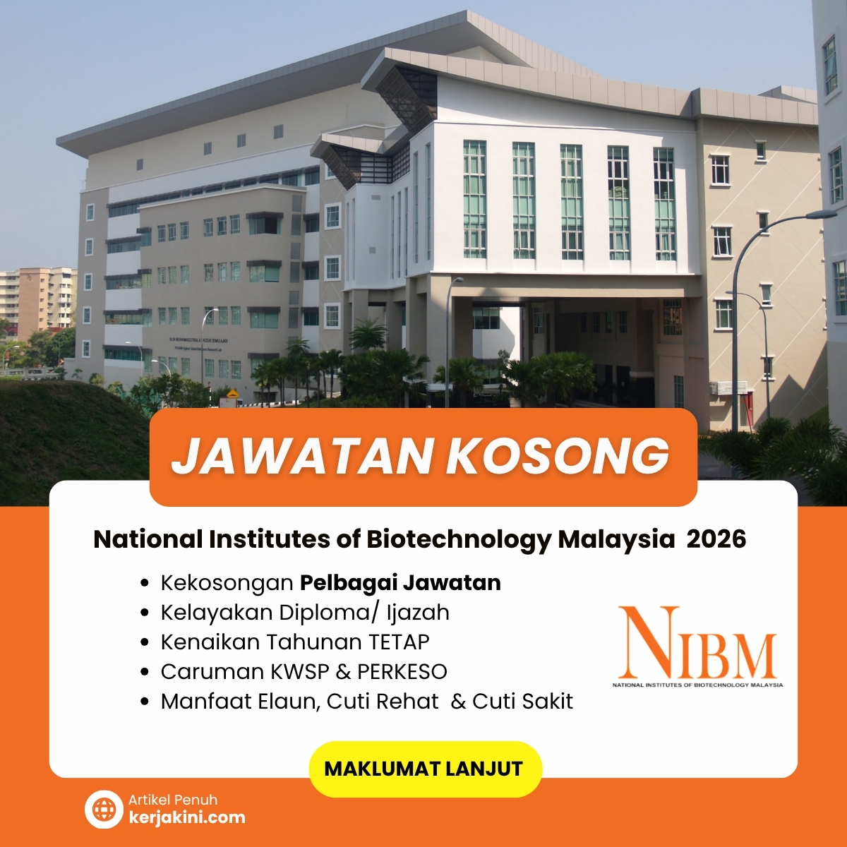 Jawatan Kosong NIBM 2026 ambilan oktober _ National Institutes of Biotechnology Malaysia